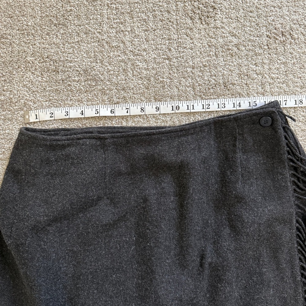 Vintage Talbots Charcoal Wool Blend Wrap Mini Skirt Fringe Classic Career 16‎ - Picture 3 of 9